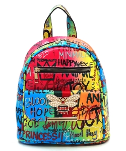 Queen Bee Stripe Graffiti Backpack GP756B BLUE